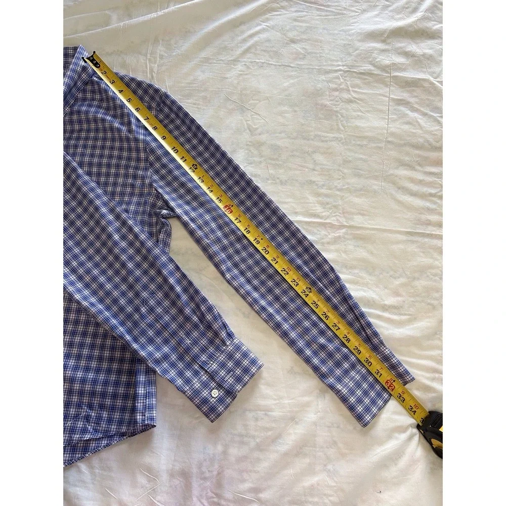 Jos A Bank Traveler  Shirt Mens XL Blue Purple Plaid‎ Slim Fit Dress Button Up
